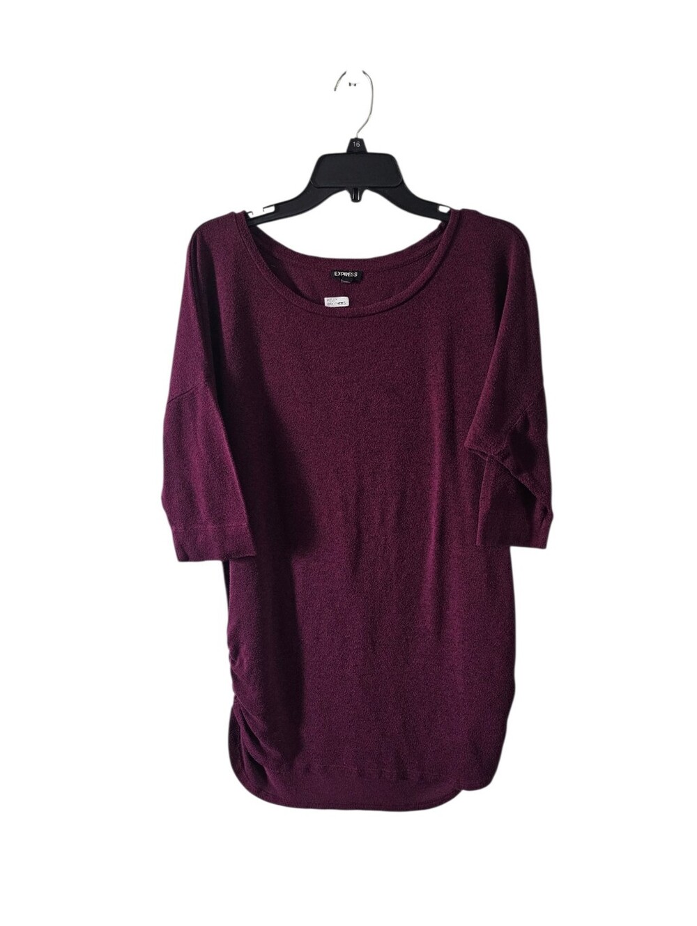 Express Burgundy Tunic Sweater Large L 3/4 Dolman Sleeve Marled Knit Soft Top
